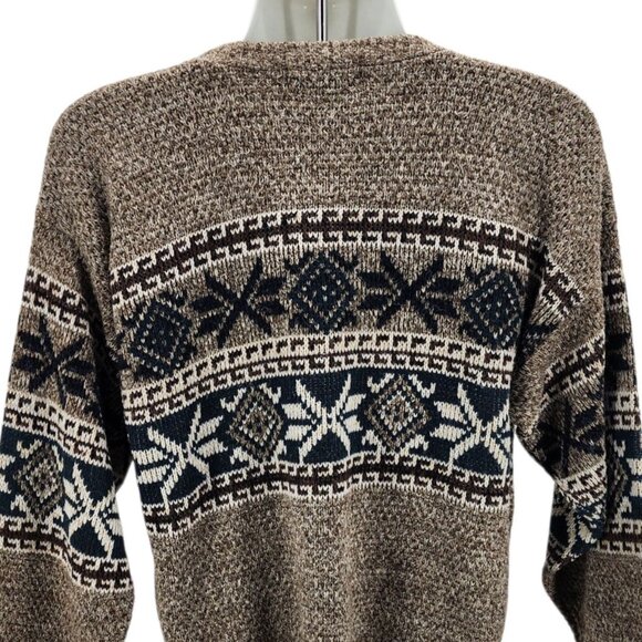 Vintage David Taylor Mens Large Sweater Nordic Snowflake Retro Brown White 1980s - Picture 4 of 8